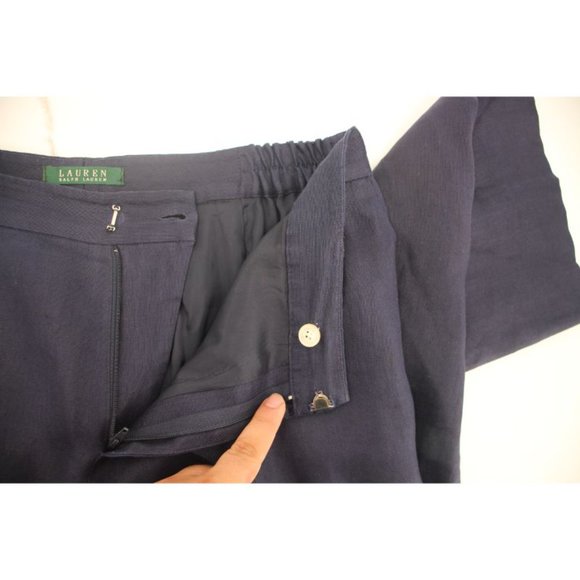 Lauren Ralph Lauren‎ Women W34 Flat front silk linen pants navy blue pockets - Picture 9 of 11